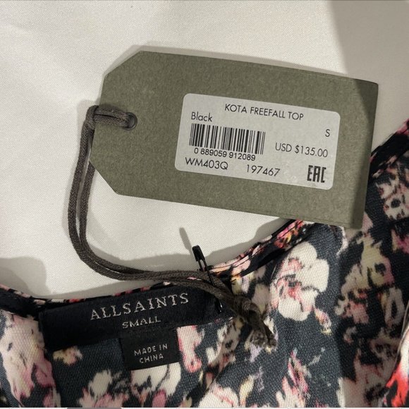 NWT $135 Allsaints [ Small ] Kota Freefall Floral Blouse Black Pink Multi #5312b - Picture 4 of 16